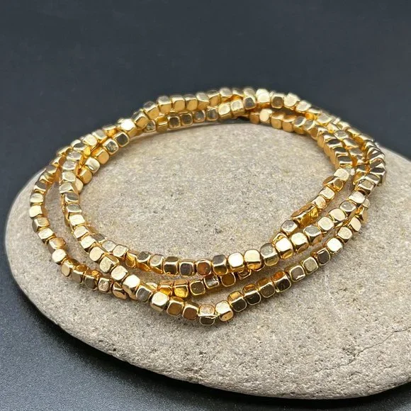 Gold Bead Stretch Bracelets Set of Three - Picture 4 of 4
